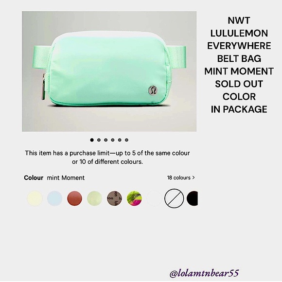 HTF/SOLD OUT MINT MOMENT COLOR NWT LULULEMON EVERYWHERE BELT BAG WATER REPELLENT - Picture 10 of 14